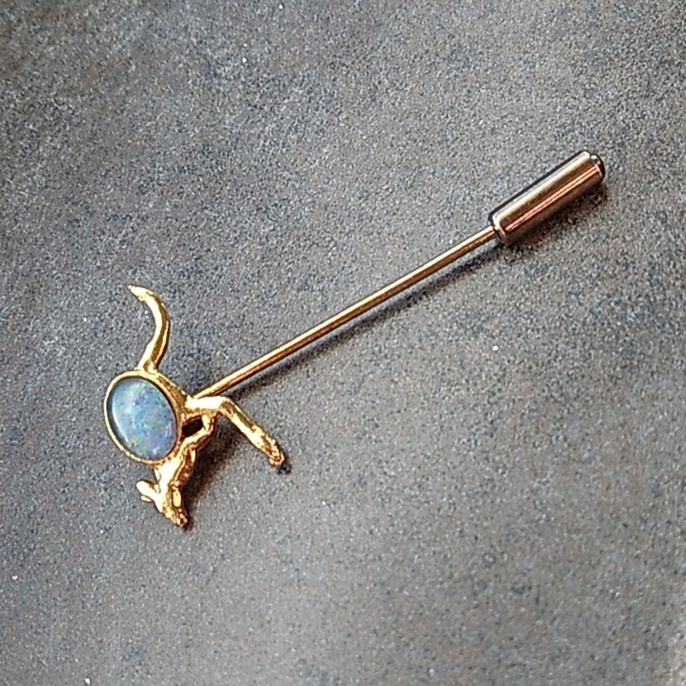 Vintage Blue Opal Gold Kangaroo Stick Pin Brooch